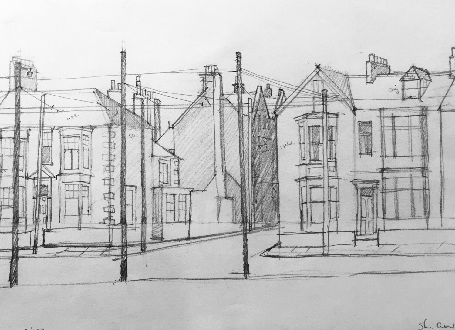 PRINT - _ FORT STREET &amp; TROLLEY WIRES 1958