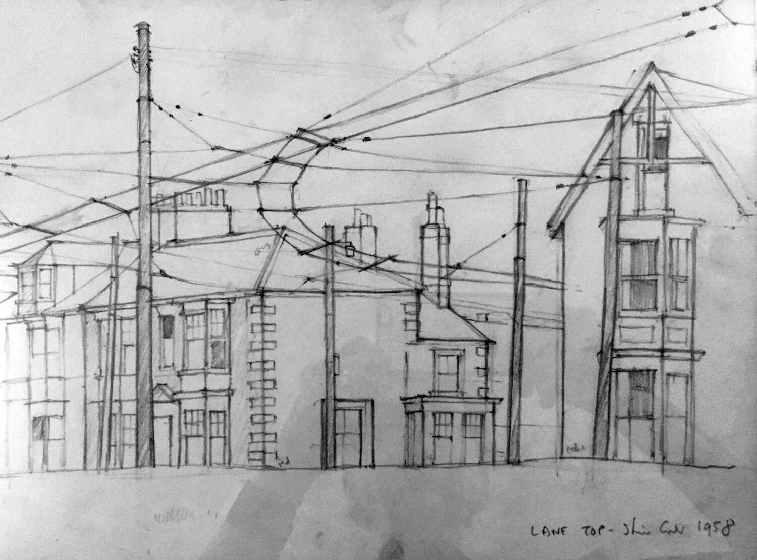 PRINT - LAWE RD &amp; TROLLEY WIRES 1. 1958
