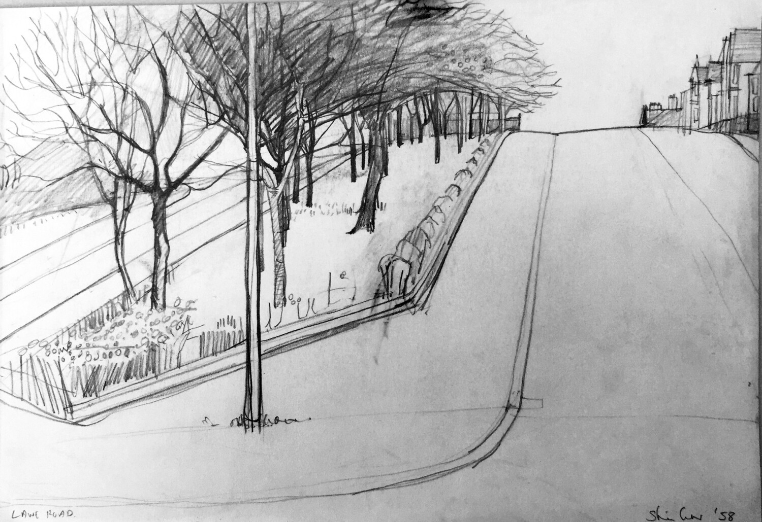 PRINT -  FORT STREET &amp; TROLLEY WIRES 1958