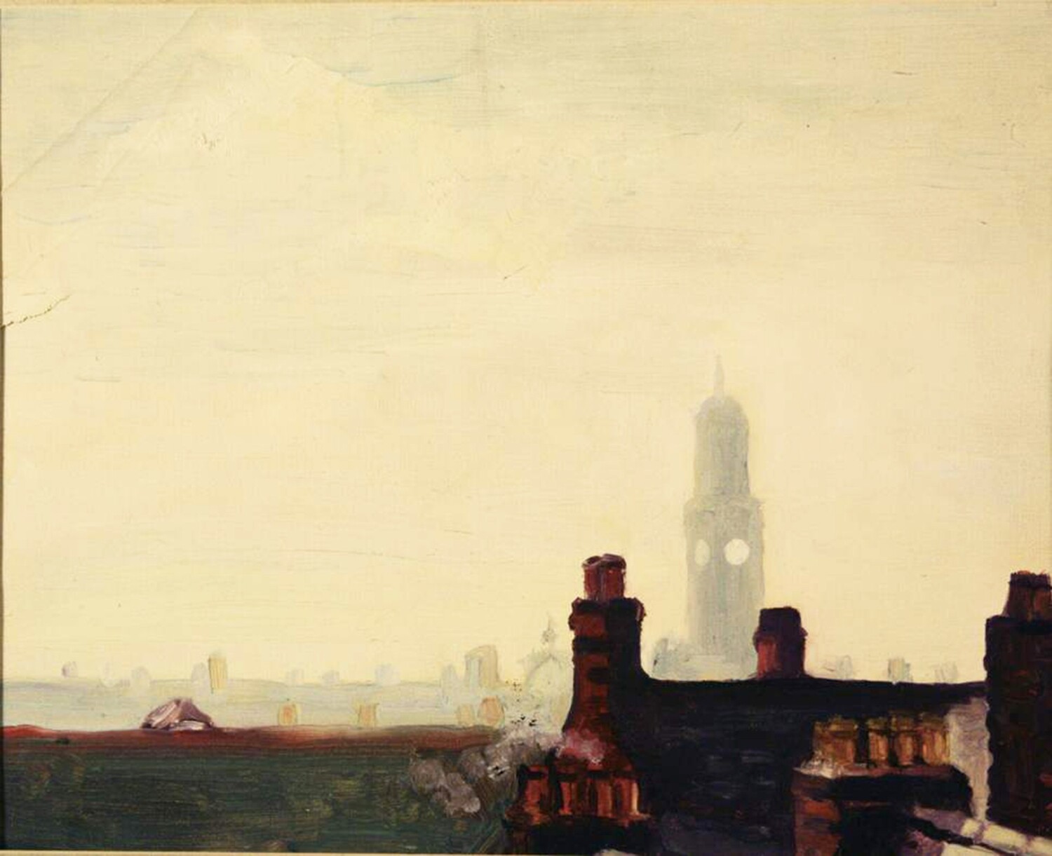 A4 FRAMED PRINT-_ POLLARD STREET -TOWN HALL &amp; ROOFS 1956