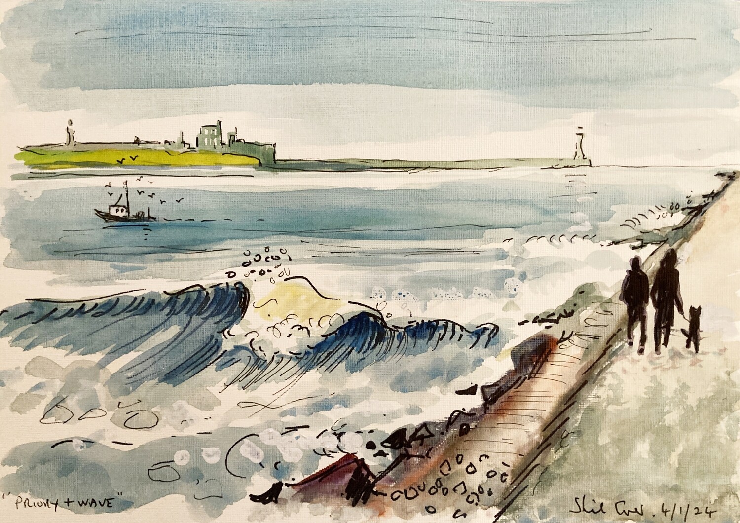 PRINT-- TYNEMOUTH PRIORY &amp; WAVE 1/4/24