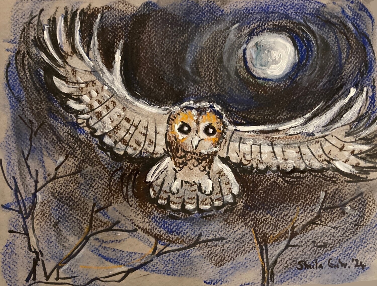 PRINT- from PASTEL -FULL MOON &amp; TAWNY OWL 29/2/24