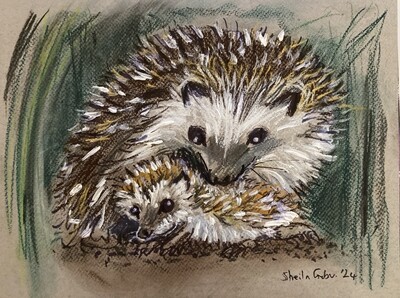 PRINT-  of  PASTEL " HOGLET &amp; MOTHER" 25/2/24"