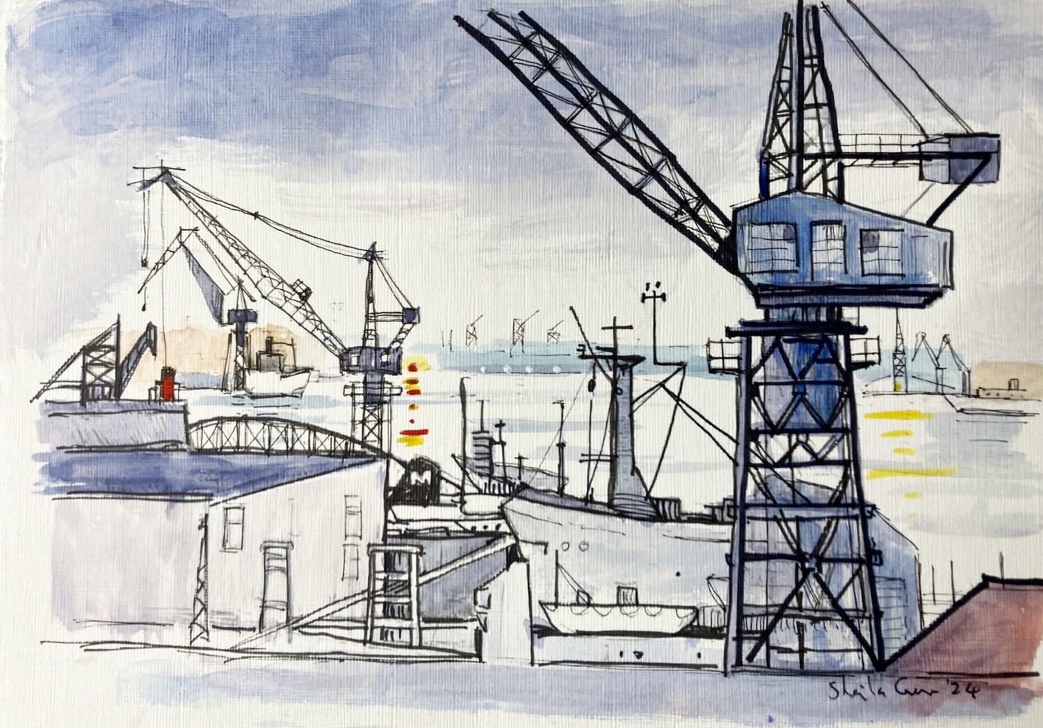 PRNT  Watercolour/Ink TDE CRANES 3/4/24