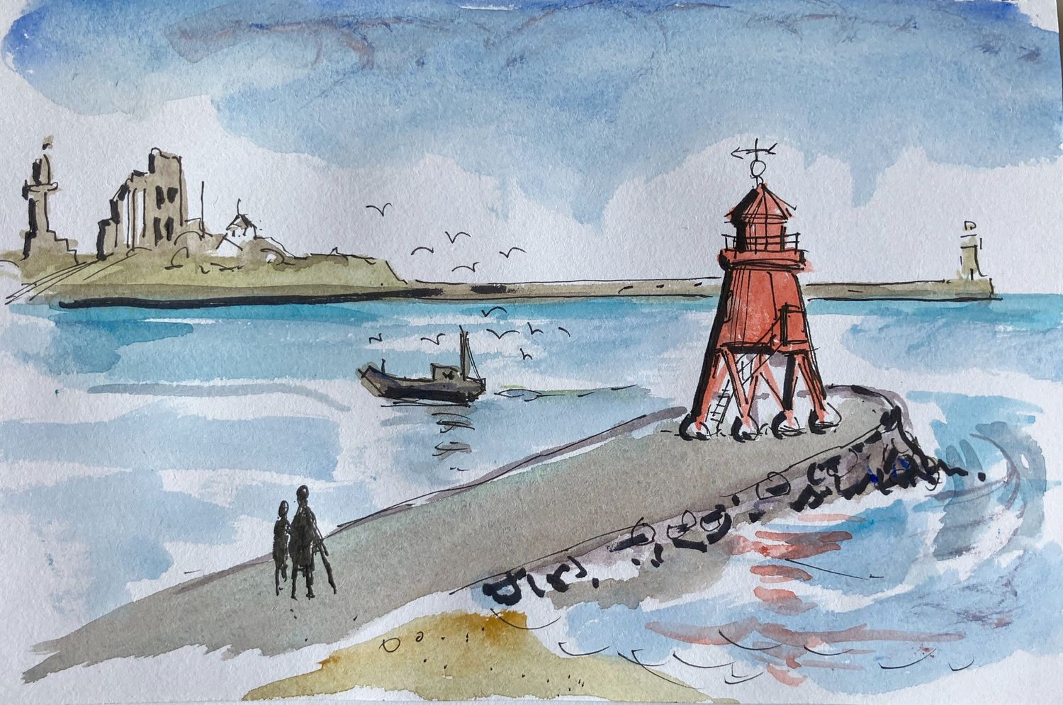 PRINT-  11 GROYNE&amp; PRIORY from Little Haven