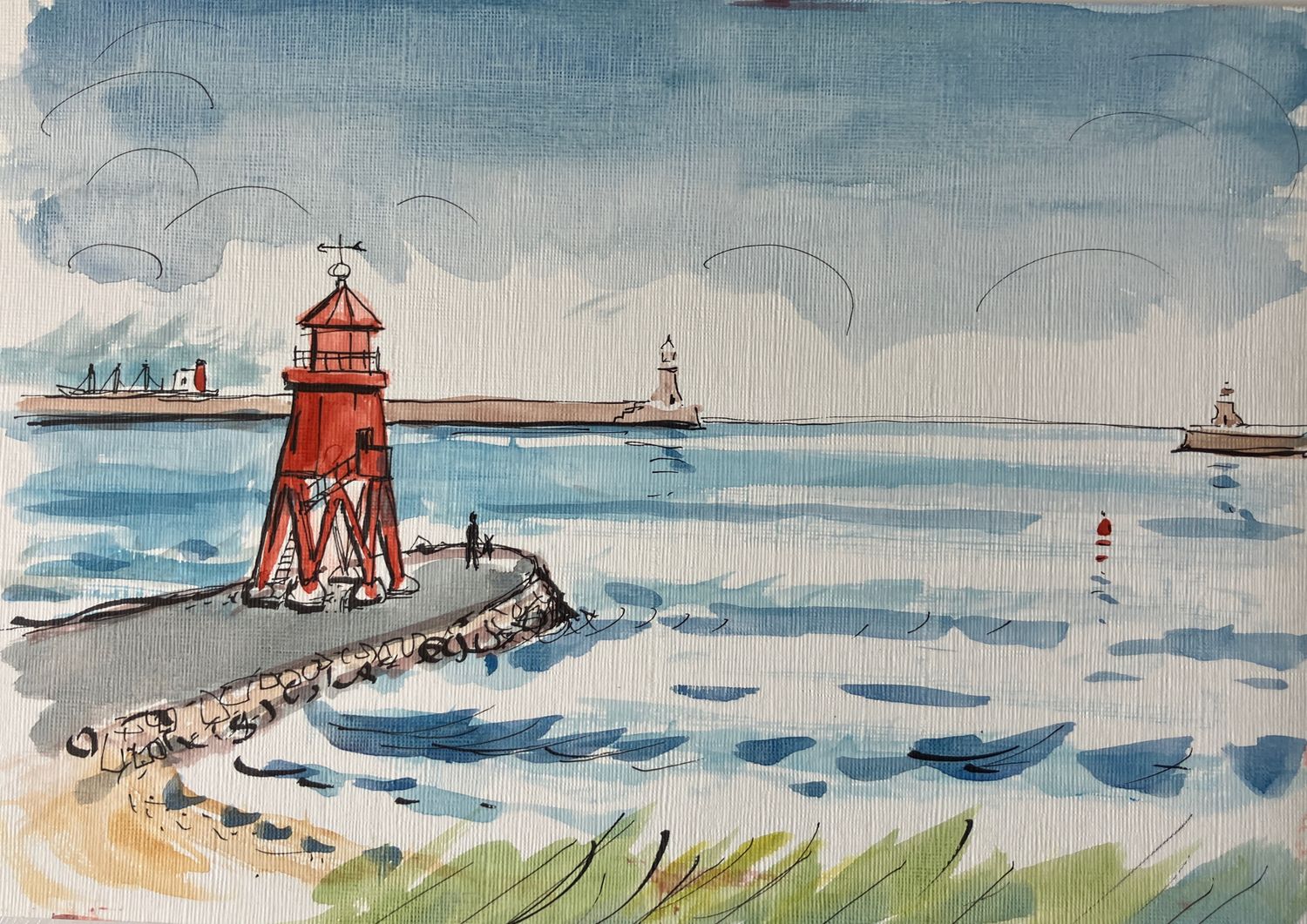 PRINT-  10 GROYNE &amp; Tynemouth Pier from Little Haven