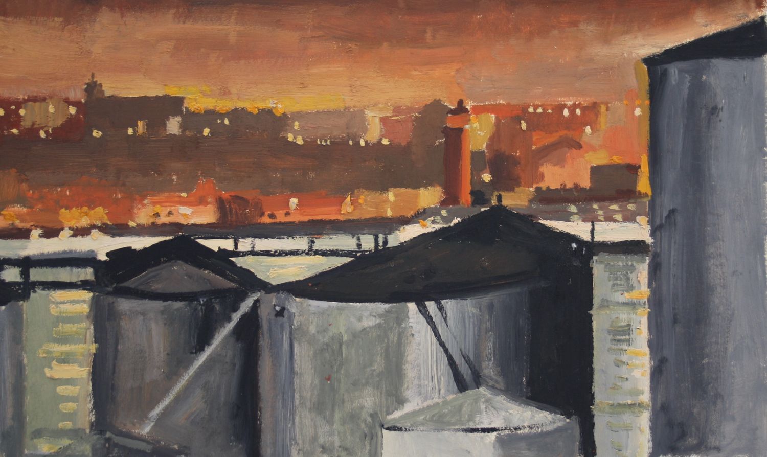 PRINT- OIL DRUMS AT NIGHT 1962/3