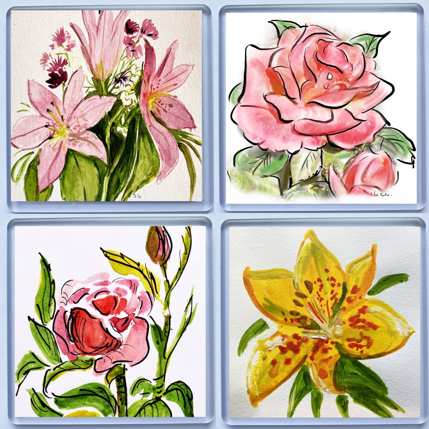 COASTERS-ROSES &amp; LILIES set of 4