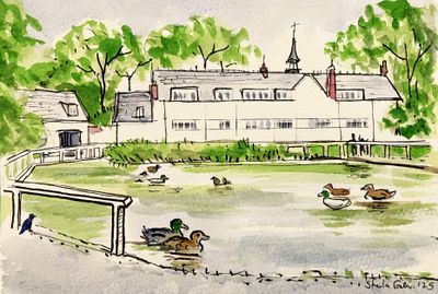 PRINT -Whitburn Village  Pond with Ducks June 25