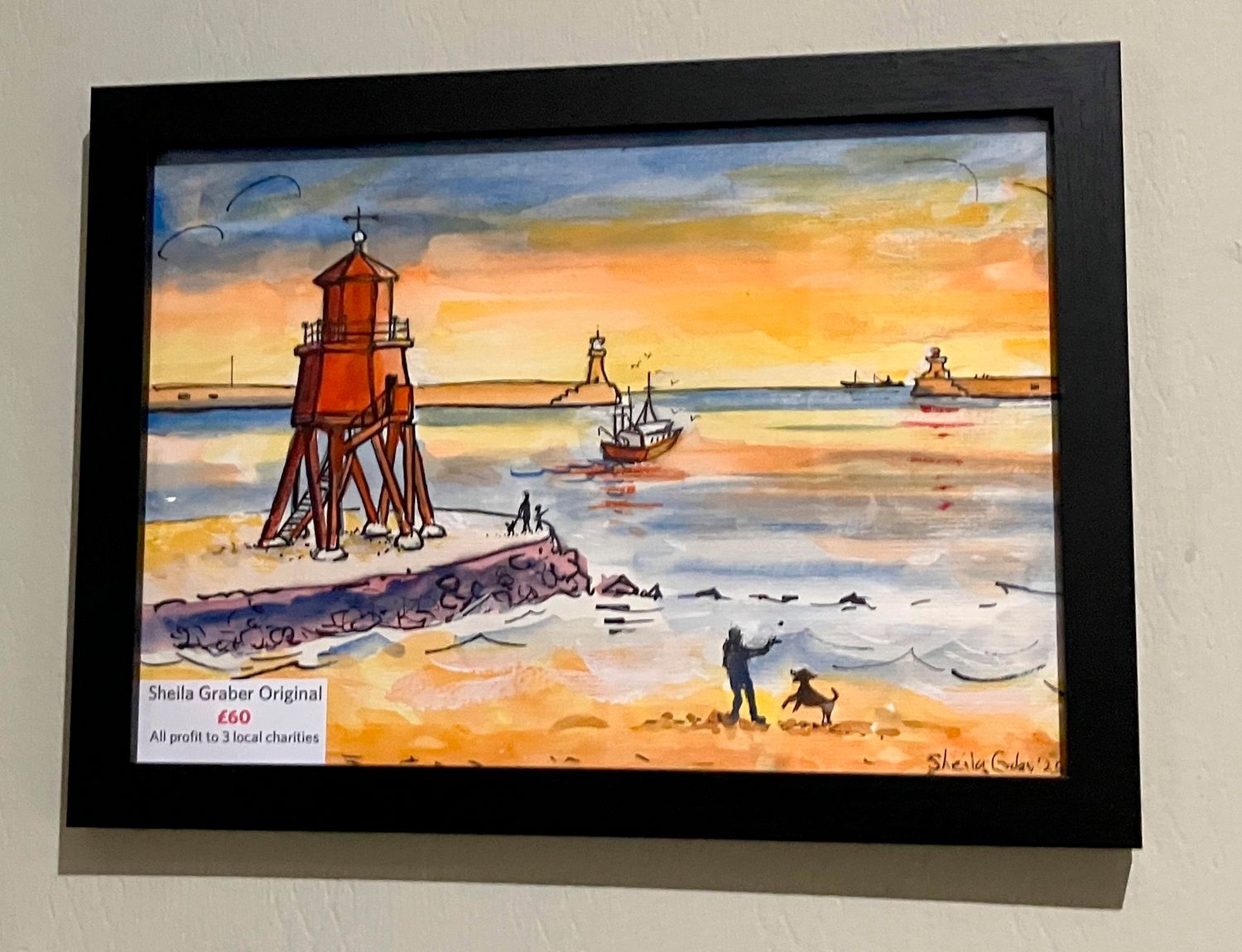 ORIGINAL A4 Groyne ,Piers and a Dog at  Evening &#39;25