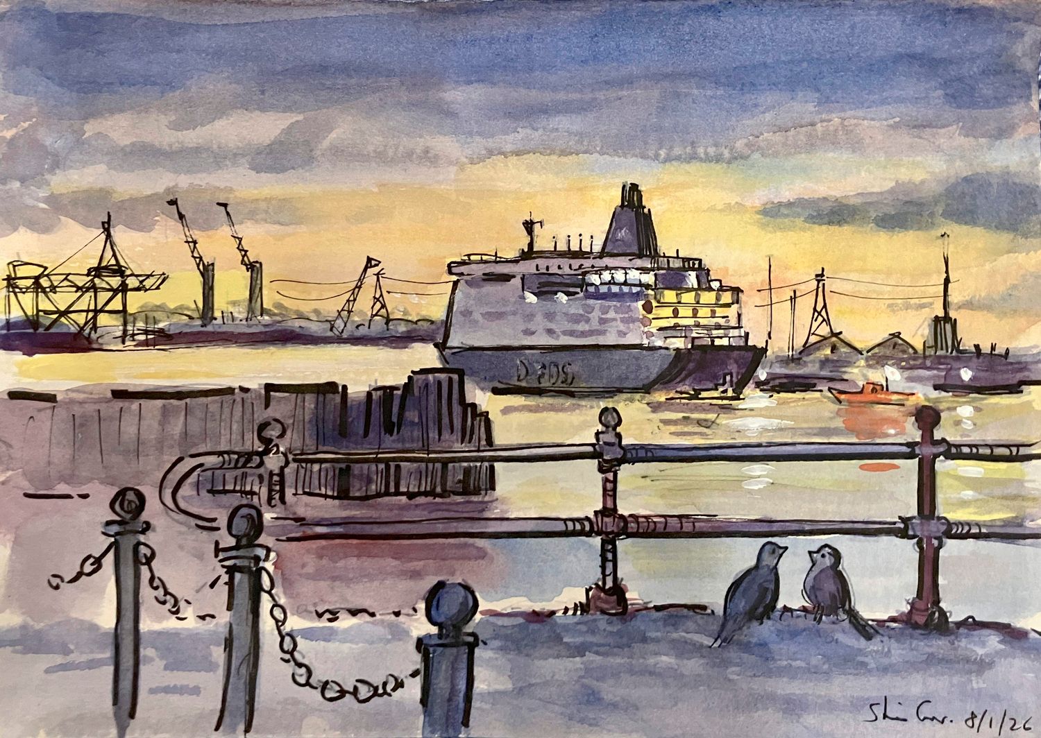 SHEILA's SHOW -ORIGINAL - MILL DAM with pigeons