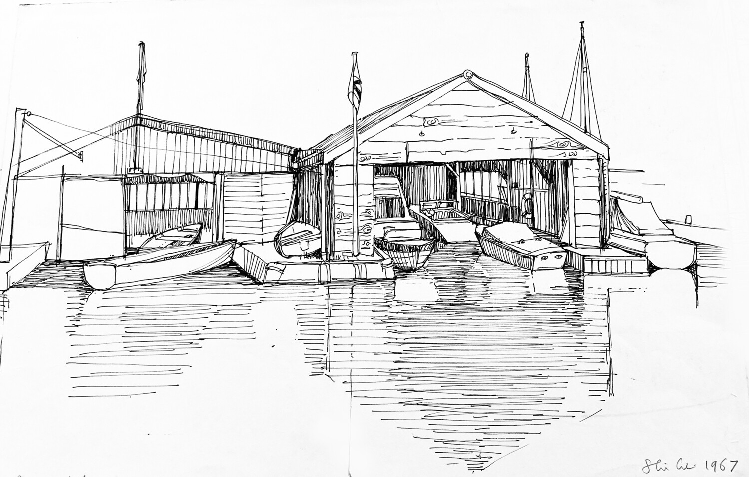PRINT-_ NORFOLK BROADS BOATHOUSE 1967