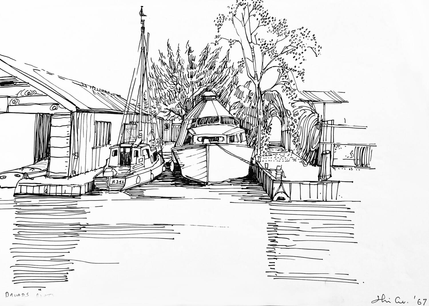 PRINT- BOATS ON NORFOLK BROADS  1967