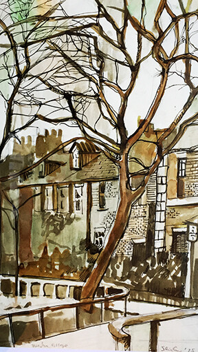 PRINT -  - WESTOE VILLAGE Pen &amp; Ink wash 1975