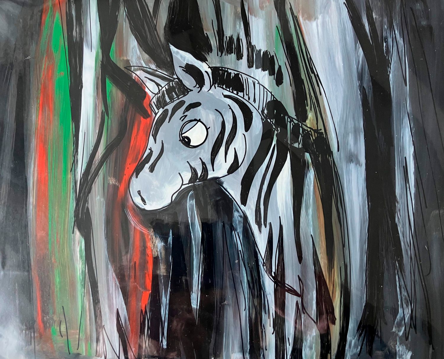 ZEBRA hiding in the forest. -How the leopard got his Spots - a "Just So Story"