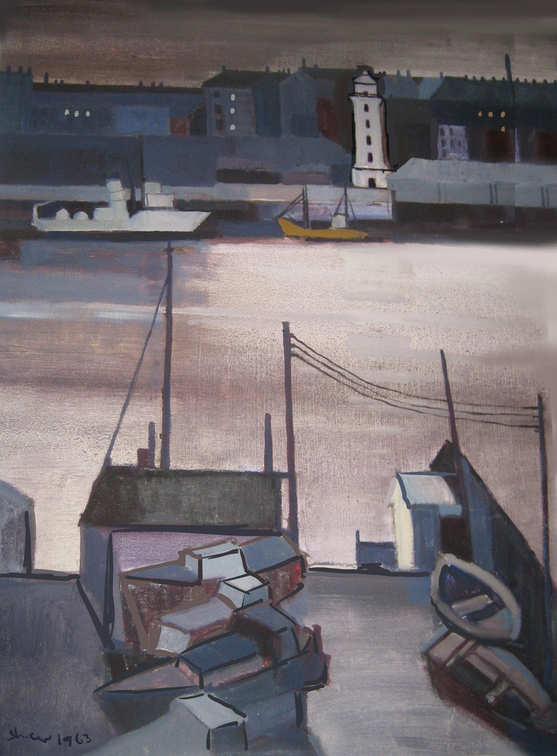 PRINT-  Boat Yard and Low Light Tyne1962