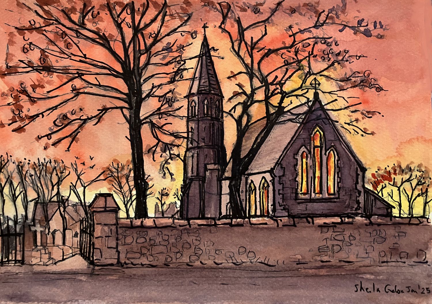 PRINT- ST Peter's Church SUNSET  jan '25