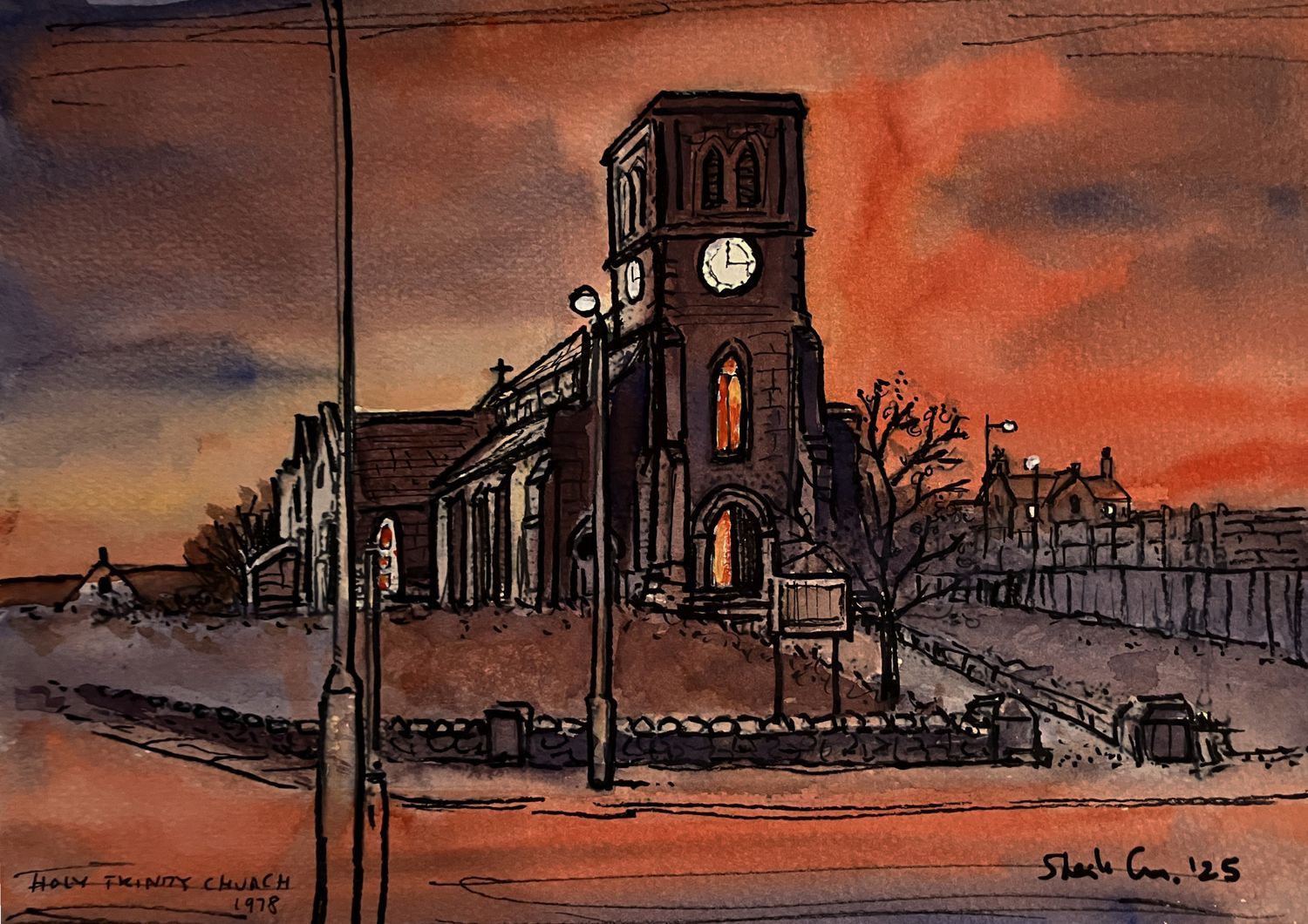 PRINT- HOLY TRINITY CHURCH  SUNSET  jan '25
