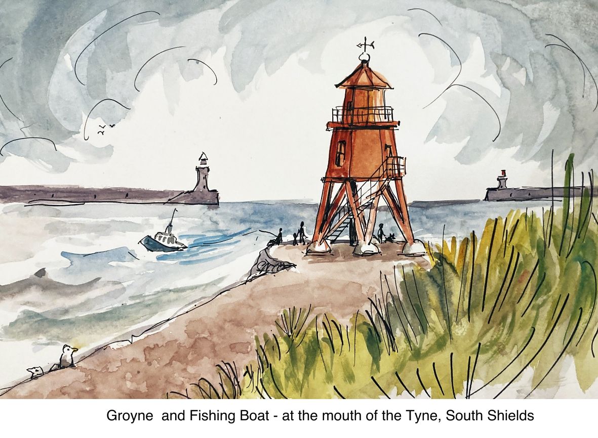 5 X POSTCARDS- GROYNE &amp; FISHING BOAT