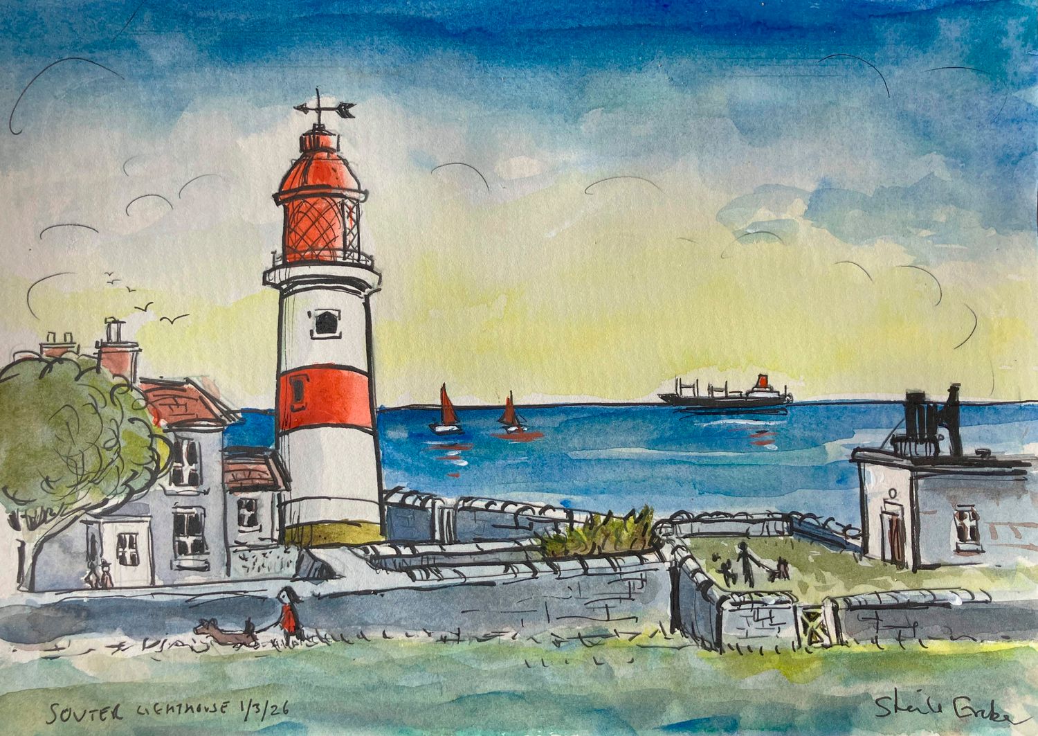 ORIGINAL A4 SOUTER LIGHTHOUSE &amp; Ship 1/3/26