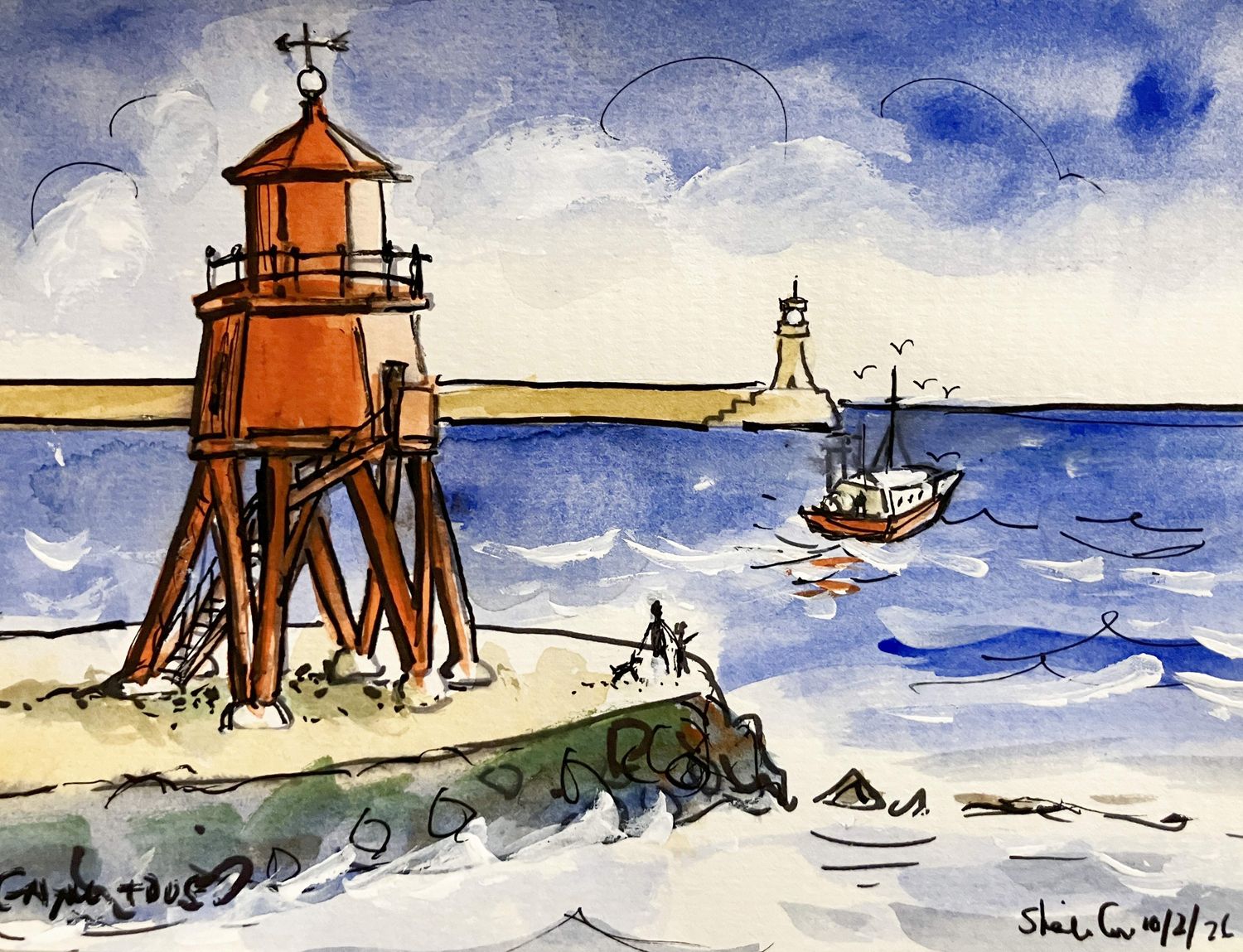 ORIGINAL A5 Groyne &amp;,Fishing Boat &amp; Dog 12/2/26