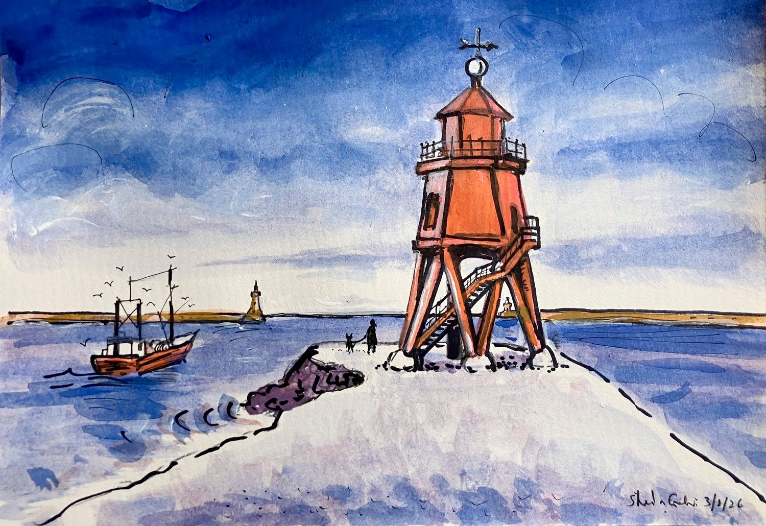 SHEILA's SHOW -ORIGINAL -GROYNE &amp; FISHING BOAT  '26