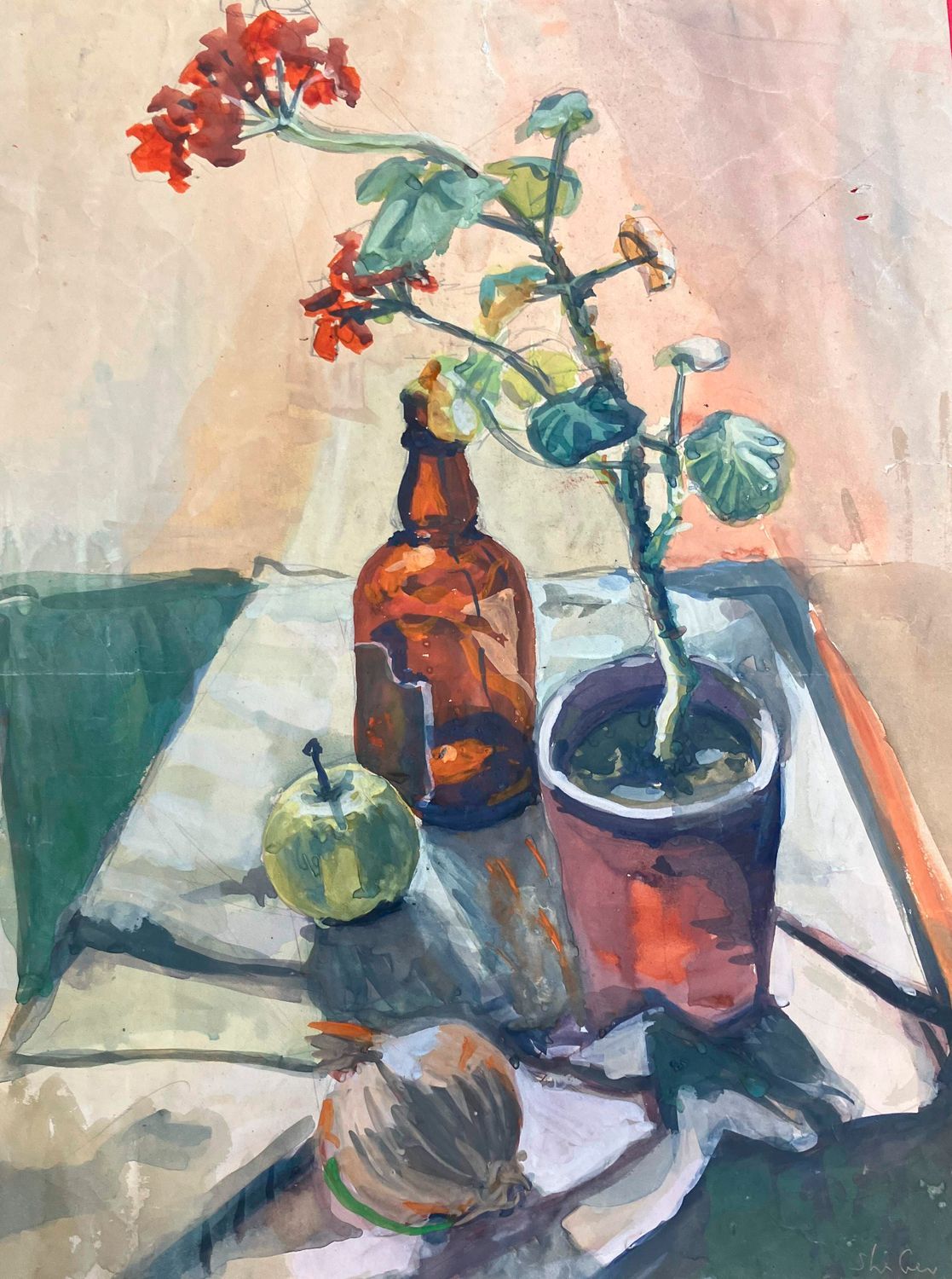 ORIGINAL- STILL LIFE with Geranium -1955  N.F.S.