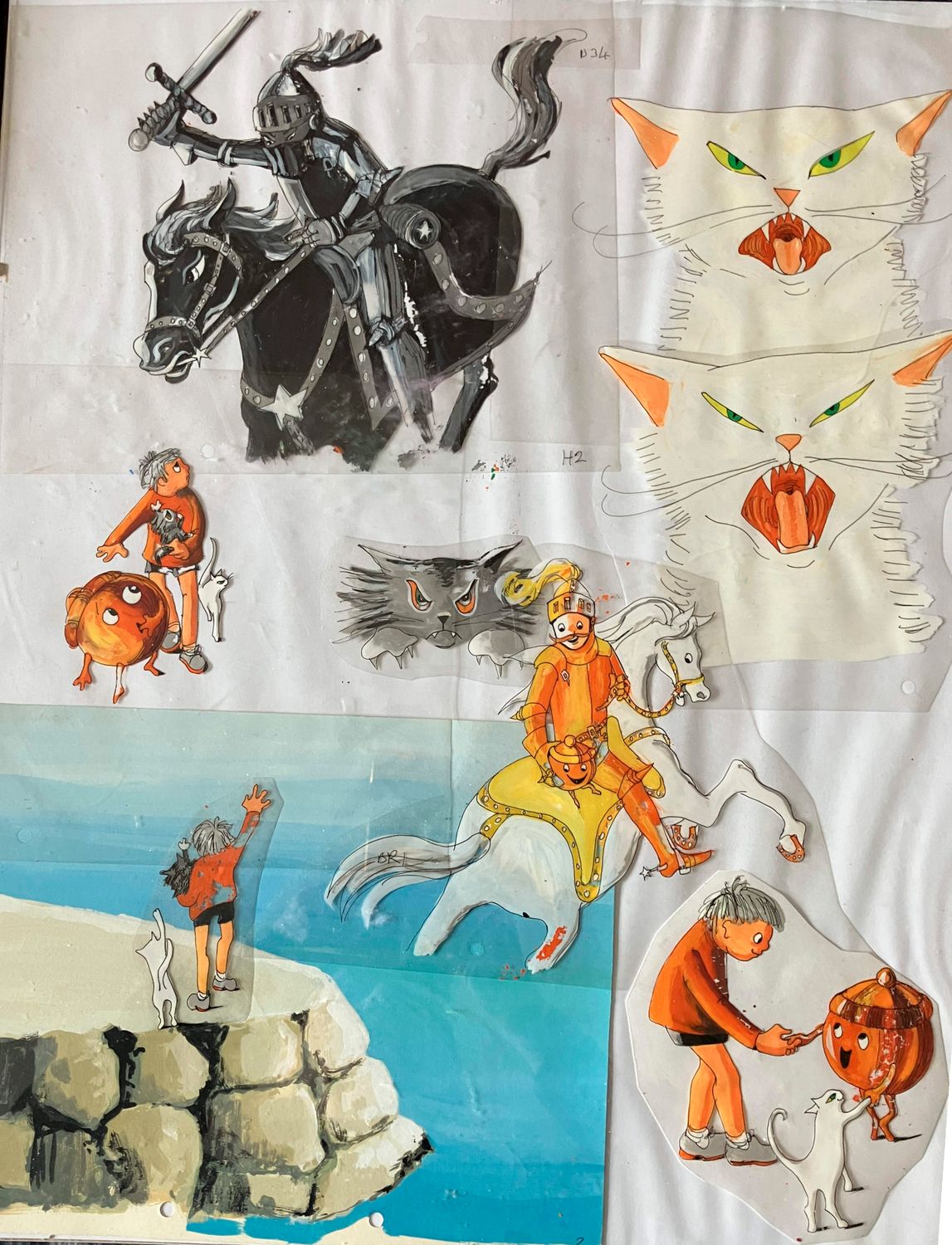 Hand Painted Cels THE BOY 2 CATS and THE RAINBOW