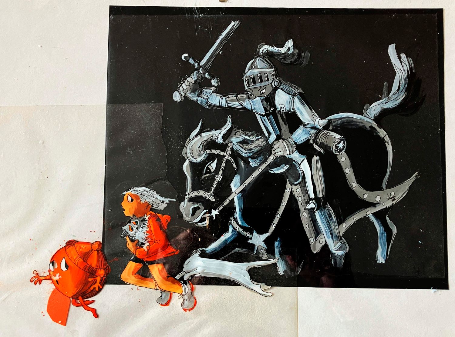 Hand Painted Cels - Running from the Black Knight!