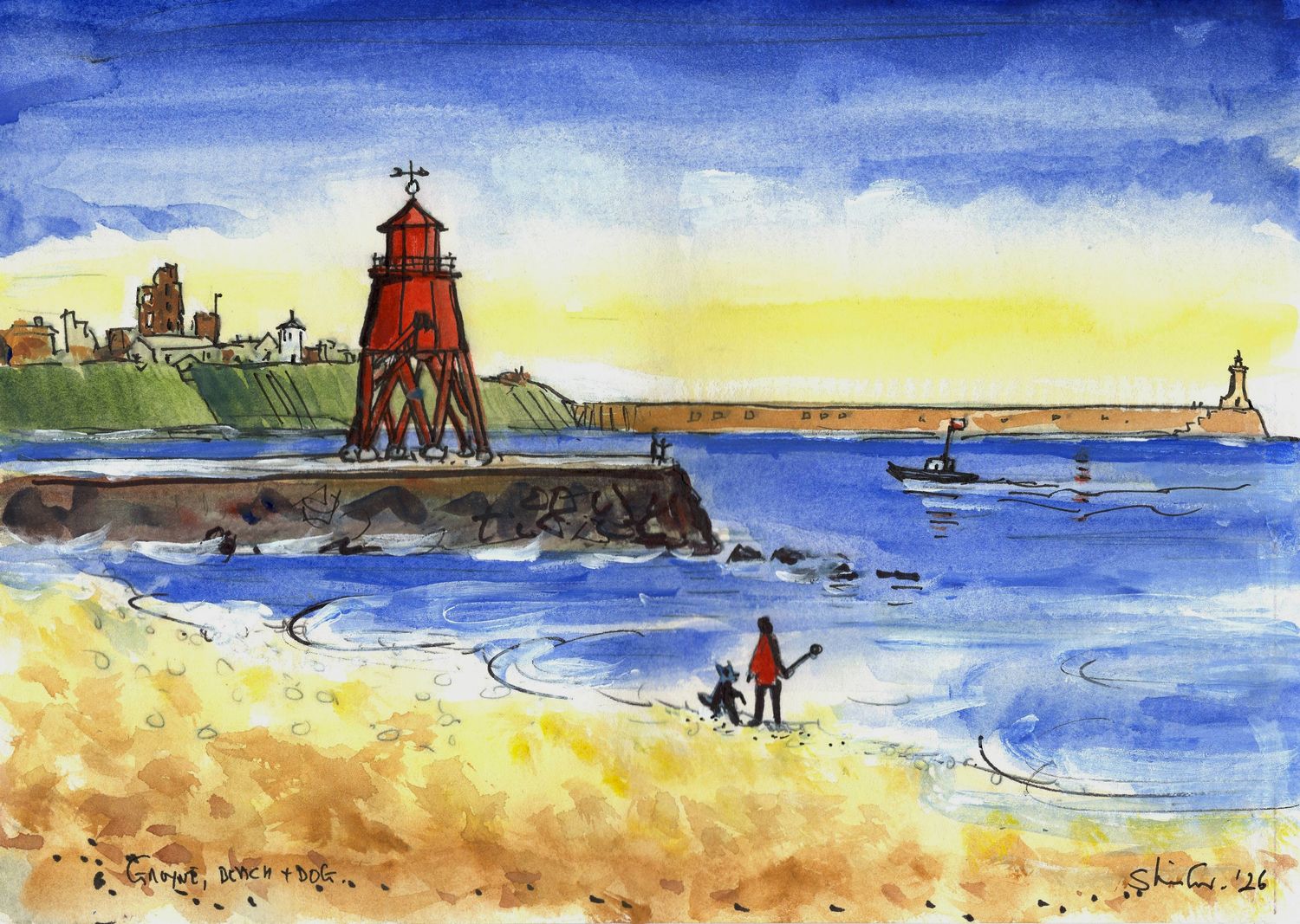 ORIGINAL A4 Groyne Piers &amp; Dog April'26