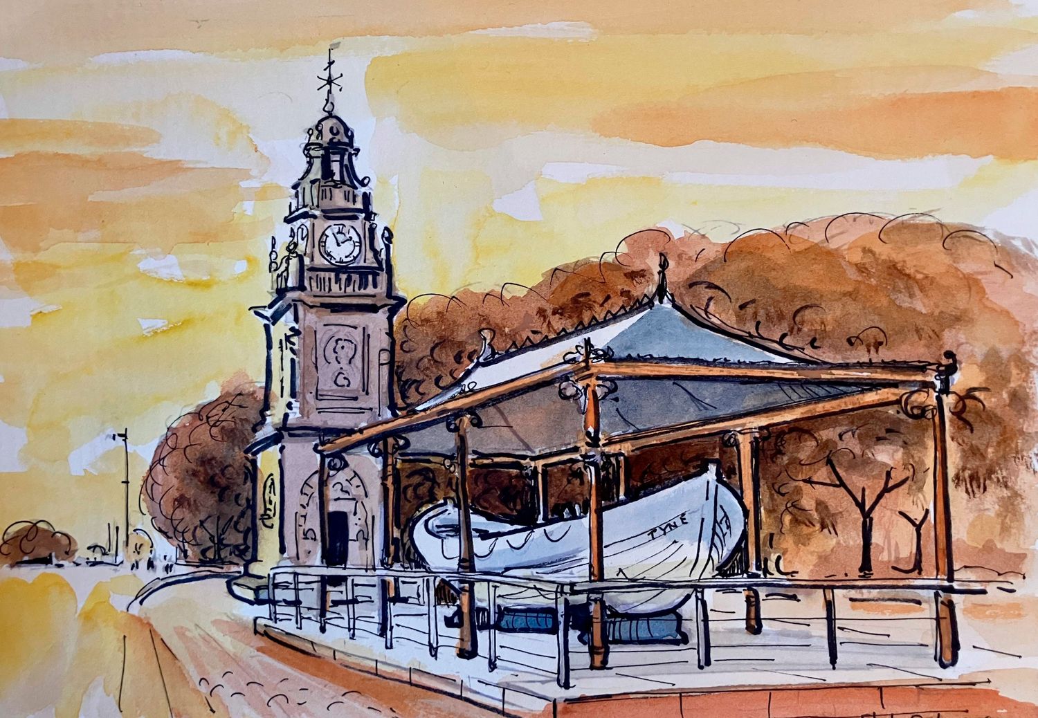 Wouldhave Memorial with Tyne Lifeboat
