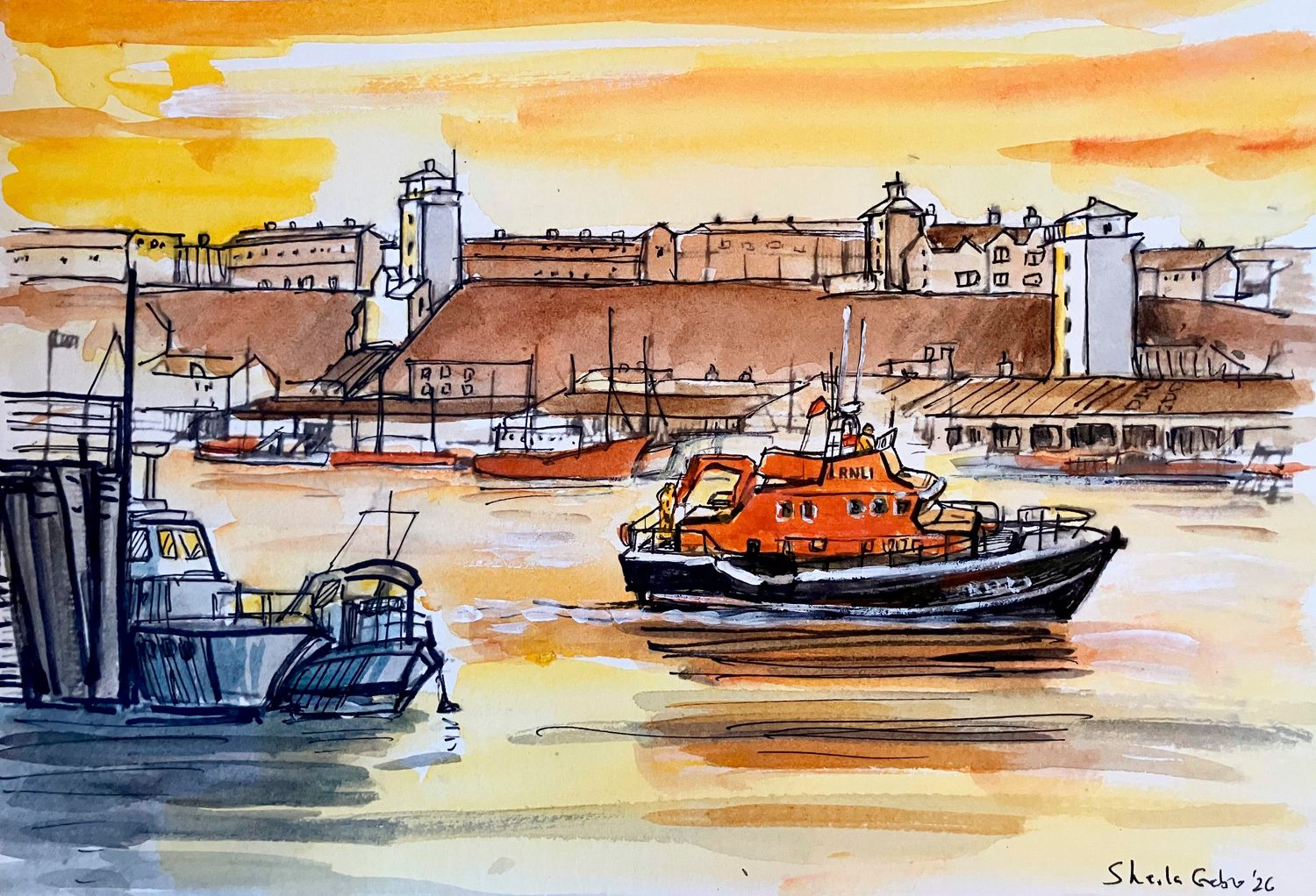 PRINT- Pilot's Jetty 1970's with RNLI LIfeboat