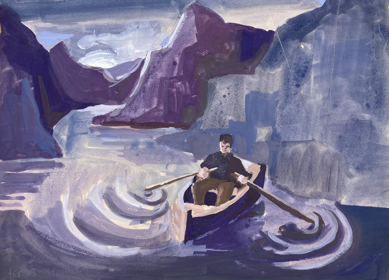 PRINT- ROWING UP RIVER 1953