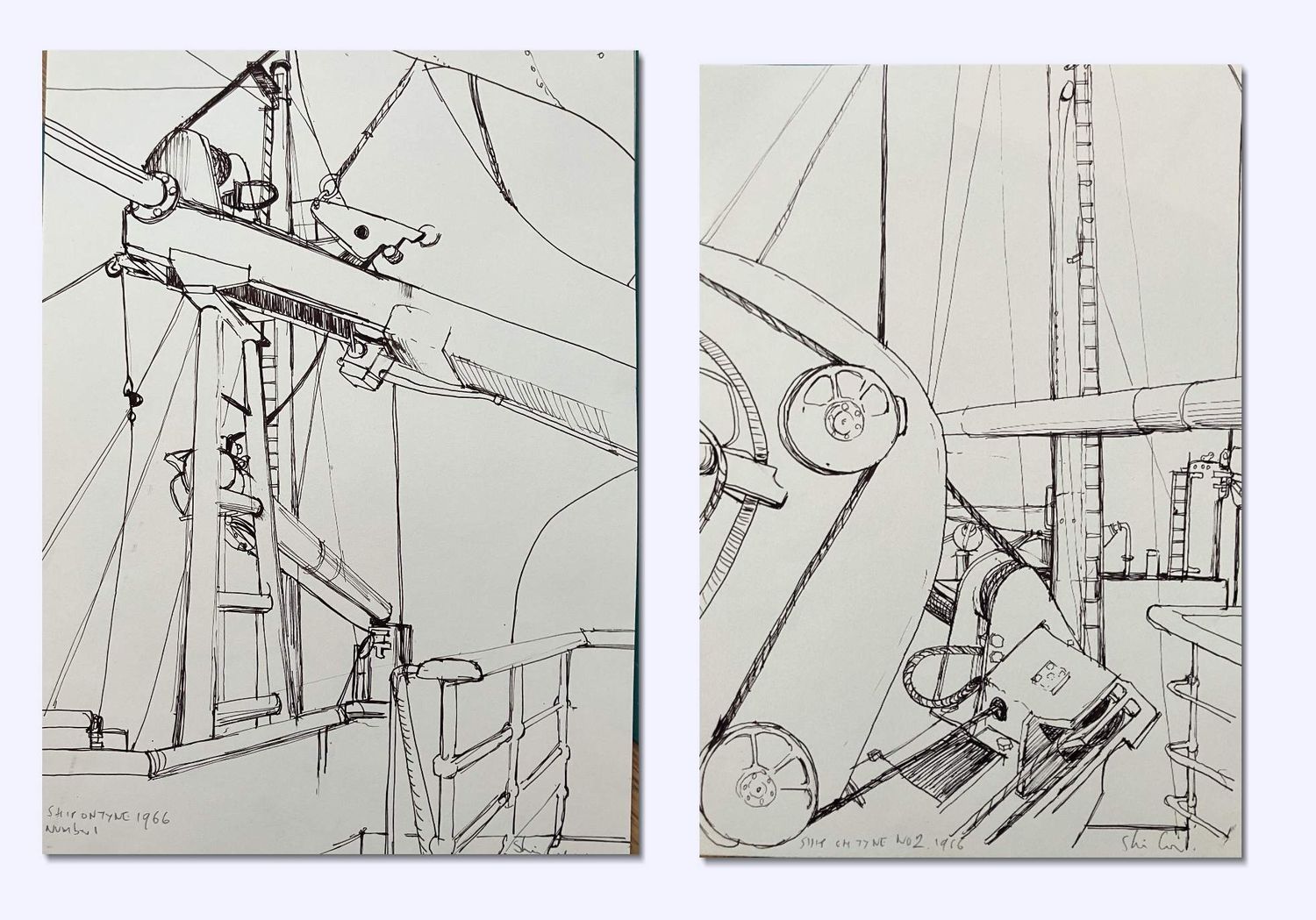 PRINT- 2 STUDIES of Ship on TYNE 1966