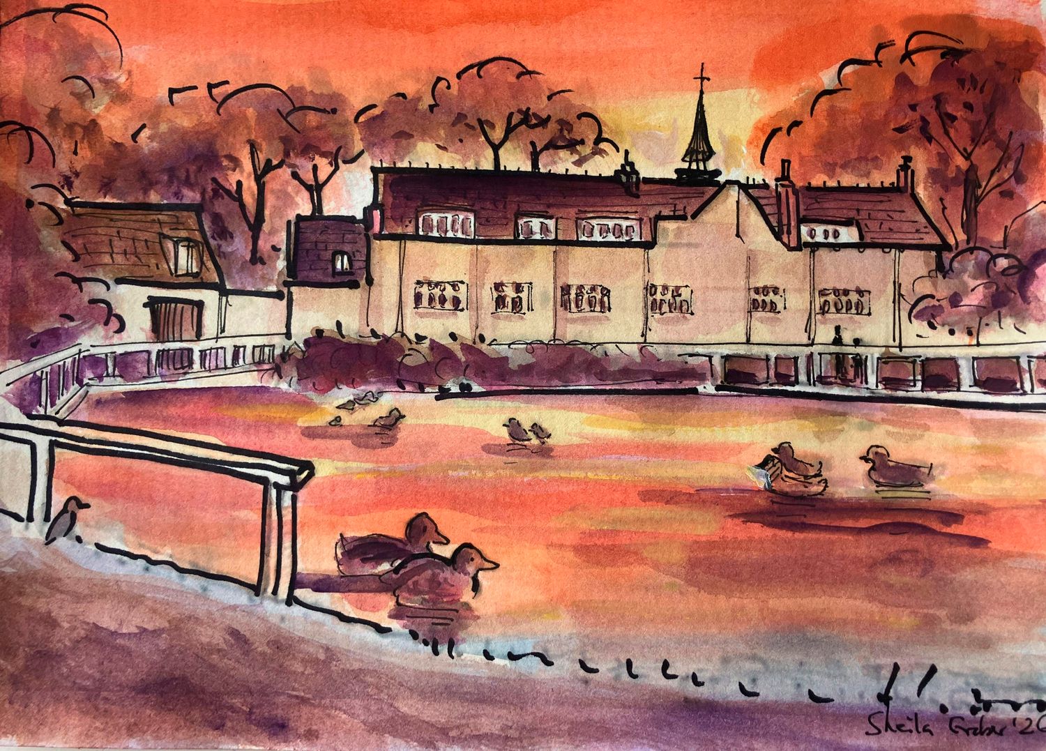 ORIGINAL -Whitburn Village Pond at Evening '26