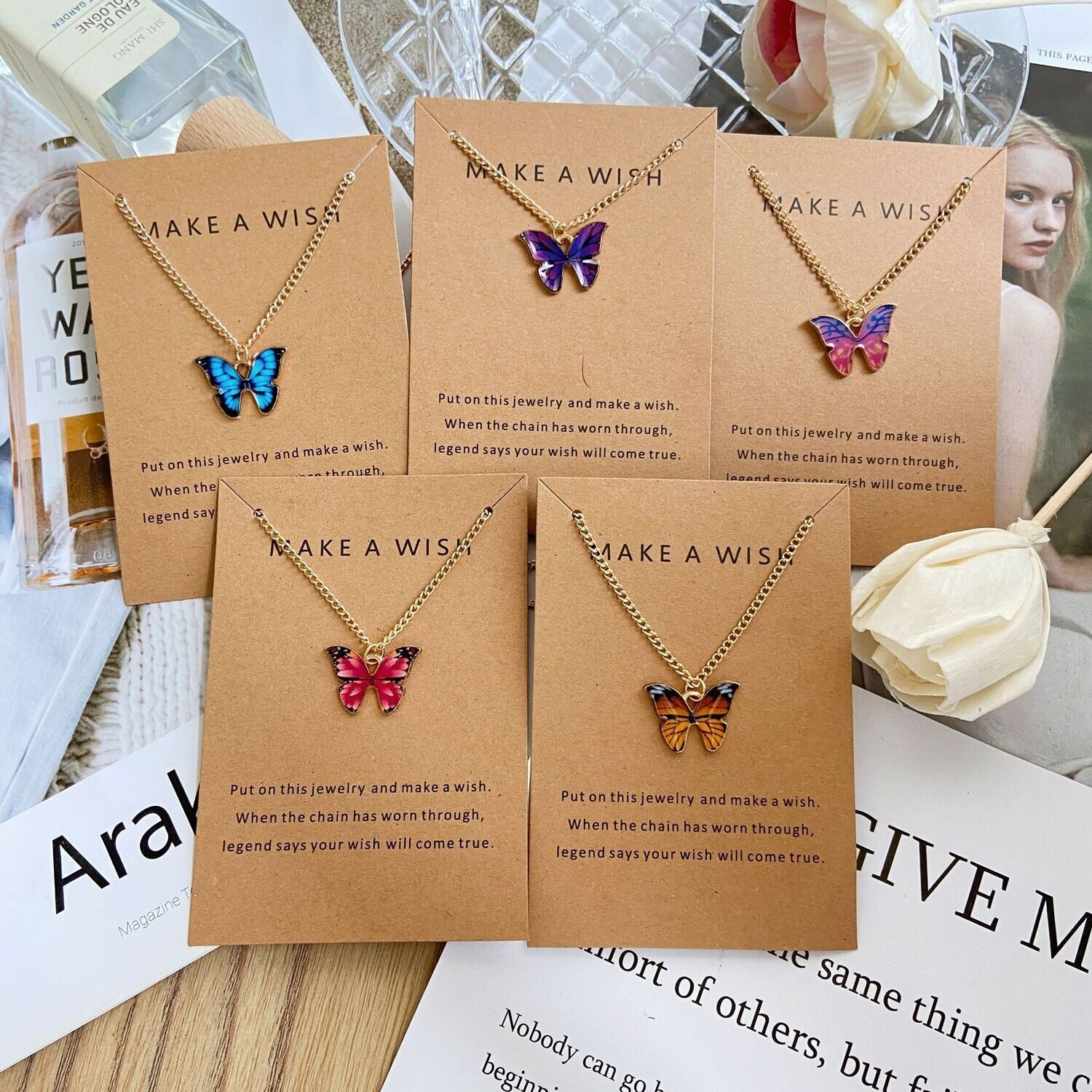 Hot Selling Bohemian Alloy Butterfly Pendant Necklace Pendant Set Collarbone Chain Necklace Necklace Card Pack