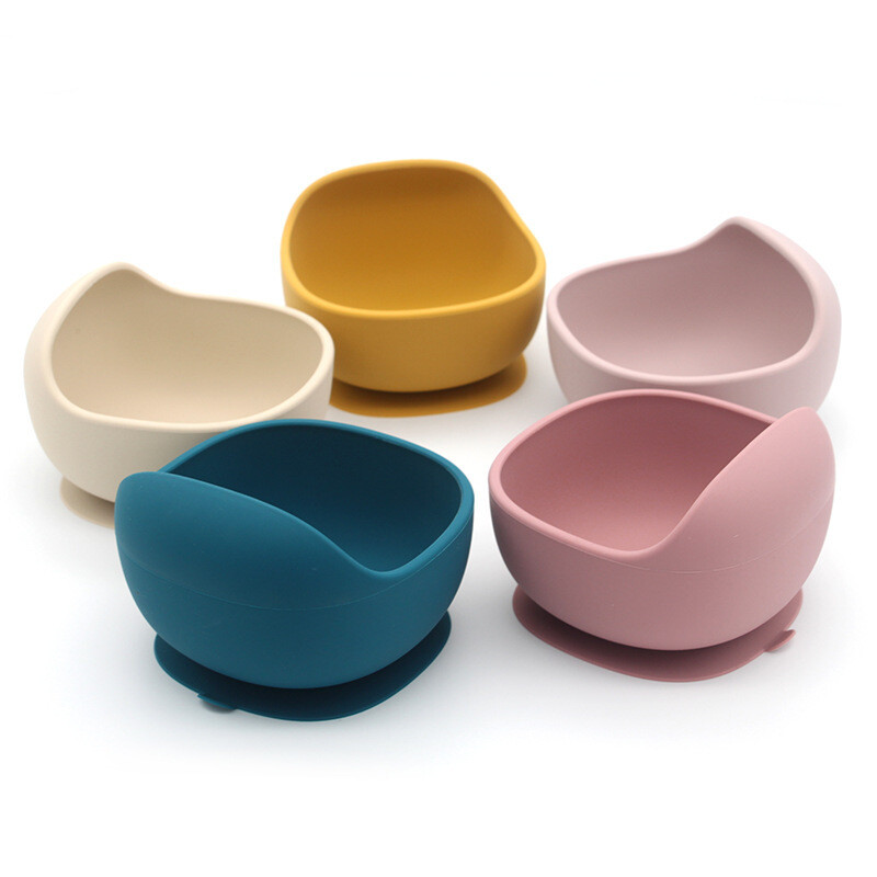 Foreign Trade New Suction Cup Square Bowl Food Grade Silicone Baby Soup Bowl Baby Learning Complementary Food Bowl Set Tableware