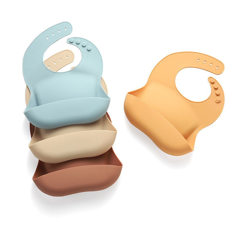 Baby Silicone Bib Saliva Towel Spot and Child Supplies Solid Color Waterproof Silicone Pocket