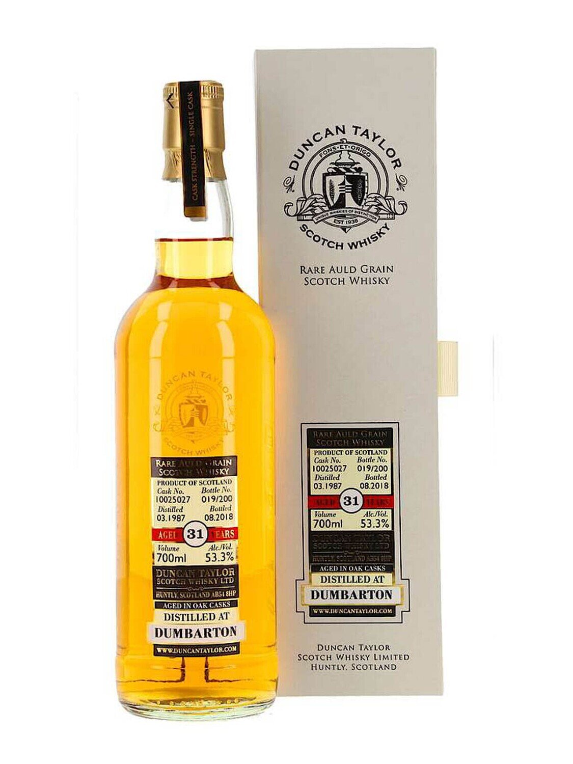 Duncan Taylor Rare Auld Grain Dumbarton 1987 31 Year Old Single Malt Scotch Whisky Cask #10025029 54.1% ABV 750mL