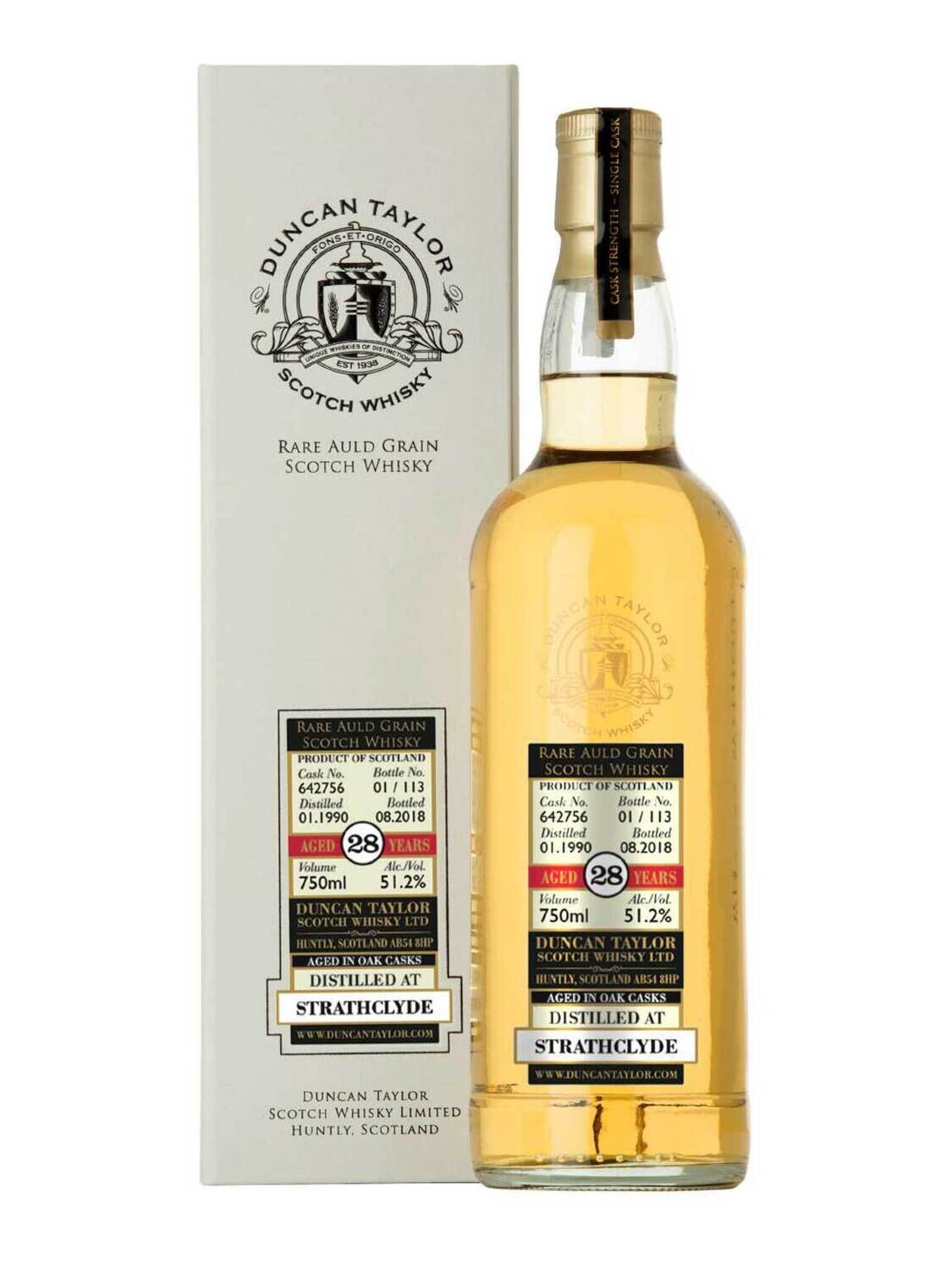Duncan Taylor Rare Auld Grain Strathclyde 1990 28 Year Old Scotch Whisky Cask #642756 51.2% ABV 750mL
