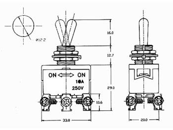 TOGGLE SWITCH DPDT 2P ON ON 10A 250V