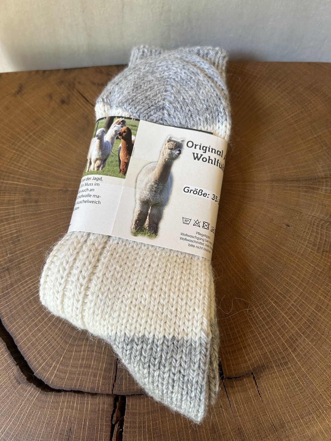 Alpaka Socke naturweiß/hellgrau