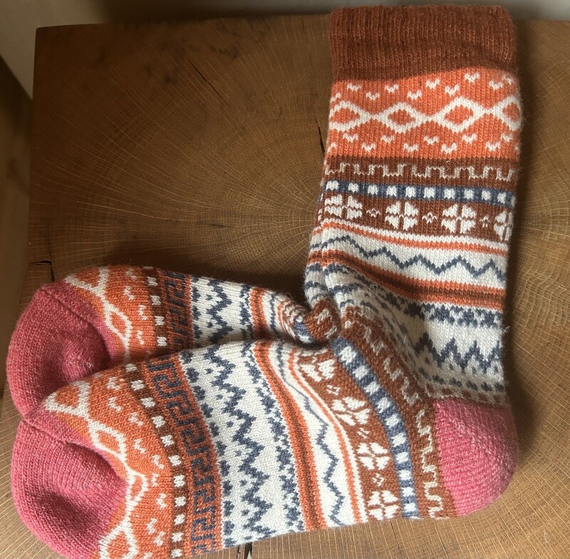 Alpakasocken „bunt“ orange mit pink