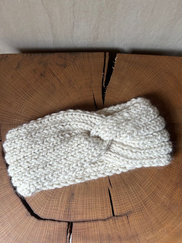 Baby Alpaka Stirnband „Zopf“ naturweiss