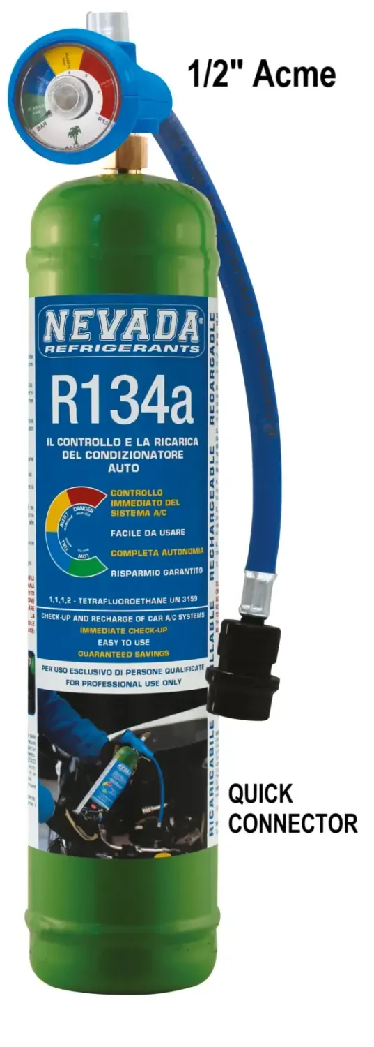 R134A  - Gaz réfrigérant en bouteille de 900 gr avec manomètre et prise connexion