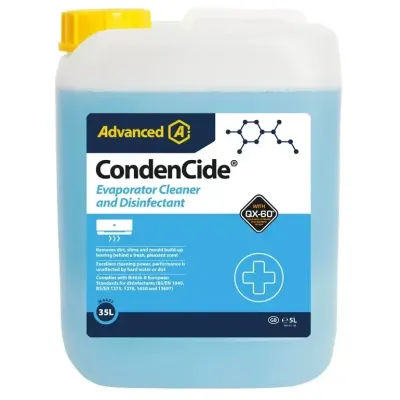 CondenCide - Nettoyant désinfectant spécial évaporateurs - Bidon de 5 litres (produit concentré pour 35 litres utilisable) - Double action : Nettoyage et désinfection - Advanced par Aspen Pumps CondenCide - Nettoyant désinfectant spécial évaporateurs - Bidon de 5 litres (produit concentré pour 35 litres utilisable) - Double action : Nettoyage et désinfection - Advanced par Aspen Pumps