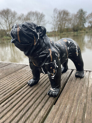 Small Resin British Bulldog In Black With Silver & Gold