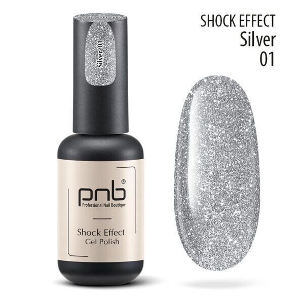 UV/LED Gel Polish Nagellack PNB "SHOCK EFFECT, SILVER 01" 8ml
