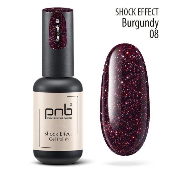 UV/LED Gel Polish  Lack PNB SHOCK EFFECT 08, Burgundy 8ml