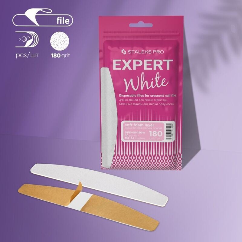 Weiße Einwegfeilen für halbmond Nagelfeile (weiche Basis) DFE-40-180W Körnung STALEKS EXPERT